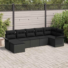  Kerti Kanapé Szett tárolóval 7 pcs Fekete polirattan kerti bútor