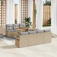  Kerti Kanapé Szett tárolóval 8 pcs Bézs Poli rattan kerti bútor