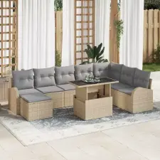  Kerti Kanapé Szett tárolóval 9 pcs Bézs Poli rattan kerti bútor