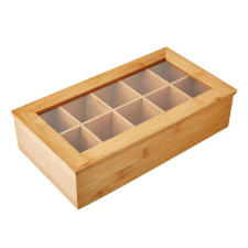 Kesper teás doboz 58901, 36x20x9cm, Bambusz, 10 rekeszes, Ablak, Barna papírárú, csomagoló és tárolóeszköz