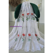  Kész függöny Aurora fehér Piros tulipán minta 300x160cm lakástextília