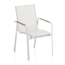 Kettler KETTLER DIAMOND alumínium rakásolható kerti szék teakfa karfával – fehér / krém kerti bútor