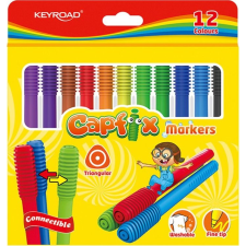 KeyRoad Capfix Filctoll, Rostirón Készlet - Összekapcsolható Fejekkel, 12 db/ bliszter, Vegyes Színek (PBSX1607) filctoll, marker