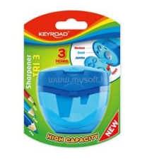 KeyRoad Hegyező 3 lyukú tartályos, fedeles Tris vegyes színek (KEYROAD_38424) hegyező