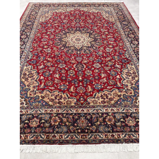  Kézi csomózású perzsa Kashan Bordós Kékes szőnyeg 393x296cm lakástextília
