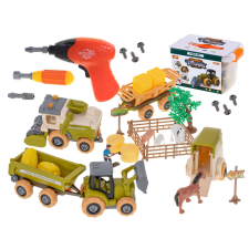 KIK Mezőgazdasági jármű készlet állatokkal és csavarhúzóval autópálya és játékautó