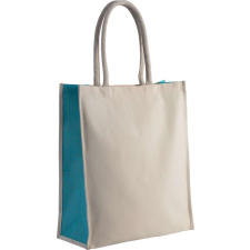 KIMOOD pamut juta bevásárlótáska színes betéttel KI0253, Natural/Turquoise kézitáska és bőrönd