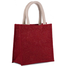 KIMOOD Uniszex bevásárló táska Kimood KI0272 Jute Canvas Tote - Small -Egy méret, Cherry Red/Gold kézitáska és bőrönd