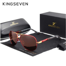 Kingseven vintage pilóta napszemüveg, barna polarizált lencse, piros-fekete kerettel