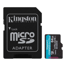 Kingston 64GB microSDXC Canvas Go Plus Gen4 Class 10 UHS-I U3 + adaper memóriakártya