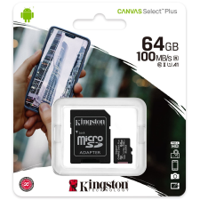 Kingston MicroSD 64GB Canvas Select Plus Class 10 + adapter (SDCS2/64GB) - Memóriakártya memóriakártya