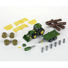  Klein szerelhető John Deere traktor utánfutóval rönkfával szénabálával (3906) barkácsolás, építés