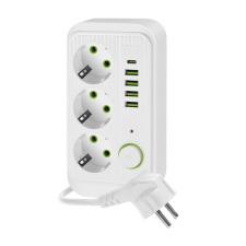 Kobi LINEA PRO hosszabbító kábel 3x230V 3m földelés, kapcsoló és 5xUSB fehér hosszabbító, elosztó