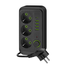 Kobi LINEA PRO hosszabbító kábel 3x230V 3m földelés, kapcsoló és 5xUSB fekete hosszabbító, elosztó