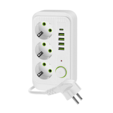 Kobi LINEA PRO hosszabbító kábel 3x230V 5m földelés, kapcsoló és 5xUSB fehér hosszabbító, elosztó