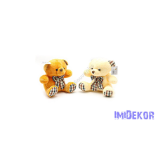  Kockás masnis maci plüss figura 16 cm - Világos Barna dekorációs kellék