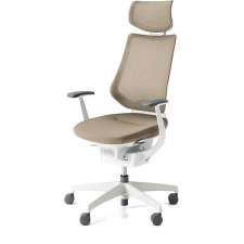 KOKUYO ING Glider 360° bílá kostra, béžová síťovina s podhlavníkem forgószék