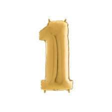 Kolibri Játék Héliumos fólia lufi, 1-es szám, 65 cm, arany party kellék
