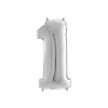Kolibri Játék Héliumos fólia lufi, 1-es szám, 65 cm, ezüst