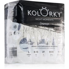 Kolorky Night Moments eldobható ÖKO pelenkák az éjszakán át tartó teljeskörű védelemért L méret 8-13 kg 27 db pelenka
