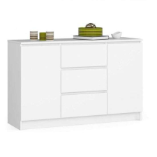 Komód, laminált lap, 3 fiók, 4 polc, fehér, 120x40x77 cm bútor