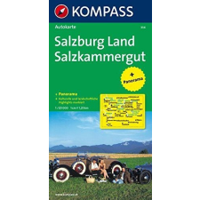 Kompass 334. Salzburg Land, Salzkammergut, Panorama mit Straßenkarte, 1:125 000 panoráma térkép térkép