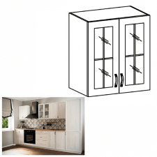 Kondela Felsőszekrény G60S üveggel, fehér/sosna Andersen, SICILIA bútor