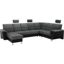 Kondela Ülőgarnitúra, műbőr fekete/szövet sötétszürke, jobbos, SANTIAGO U bútor