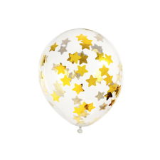 Konfetti léggömbök - csillagok, 30 cm, arany (1 db / 6 db) party kellék