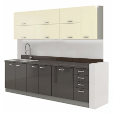  konyhabútor, szürke/bézs, extra magas fényű, PRADO bútor