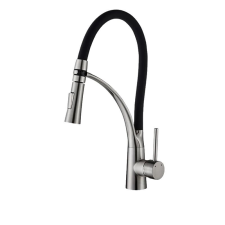  Konyhai csaptelep, 360 fokban elforgatható, lehúzható permetező, szálcsiszolt nikkel csaptelep