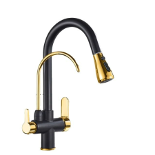  Konyhai csaptelep, antik sárgaréz bevonat, kihúzható fúvóka, fekete és arany B csaptelep