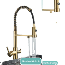  Konyhai csaptelep, húzza le a permeteket, a kettős fogantyúvezérlést, Szálcsiszolt arany b csaptelep