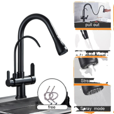  Konyhai csaptelep, kettős fogantyú kialakítása, kihúzható spray-funkció, Matt fekete csaptelep