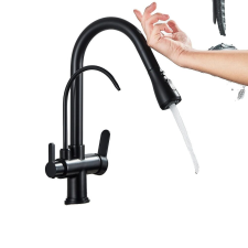  Konyhai csaptelep, kihúzható permetező, érintésérzékelő funkció, matt fekete csaptelep