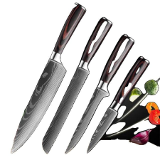 Konyhai késkészlet, lézer damaszkusz minta, japán Santoku kés, 4 db értékkészlet 02 konyhai eszköz