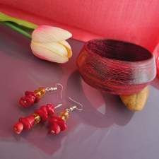  Korall és bambusz szett ékszer szett