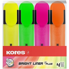 KORES BRIGHT LINER PLUS 4 színből álló szett (sárga, rózsaszín, narancsszín, zöld) filctoll, marker