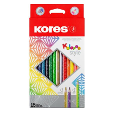 KORES Színes ceruza készlet, háromszöglet&#369;, kores &quot;kolores style&quot;, 15 különböz&#337; szín 93310 színes ceruza