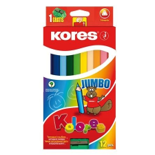 KORES Színes ceruza készlet, háromszögletû, vastag, KORES "Jumbo", 12 különbözõ szín színes ceruza