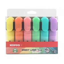 KORES Szövegkiemelő készlet, 0,5-5 mm, KORES "Bright Liner Plus Pastel", 6 különböző szín filctoll, marker