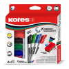 KORES Tábla- és flipchart marker készlet mágneses táblatörlő szivaccsal, 1-3 mm, kúpos KORES, 4 különböző szín