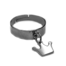 Korona charmos állítható méretű gyűrű, ezüst színű, választható szélességben gyűrű