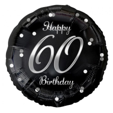 KORREKT WEB B&amp;C Happy Birthday Black-Silver 60 fólia lufi 36 cm party kellék