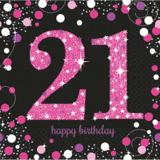 KORREKT WEB Happy Birthday 21 Pink szalvéta 16 db-os 33*33 cm asztalterítő és szalvéta