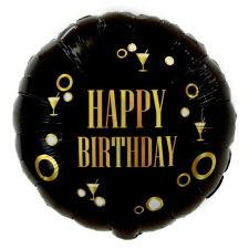 KORREKT WEB Happy Birthday Black-Gold Party fólia lufi 36 cm party kellék