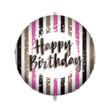KORREKT WEB Happy Birthday Pink Gold Stripes fólia lufi 46 cm party kellék