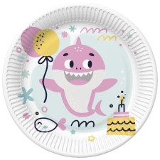 KORREKT WEB Happy Birthday Pink Shark papírtányér 8 db-os 18 cm party kellék