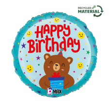 KORREKT WEB Happy Birthday Smiley Bear fólia lufi 46 cm party kellék