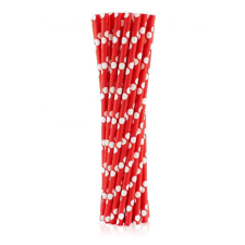 KORREKT WEB Red Polka Dots, Piros papír szívószál 24 db-os party kellék